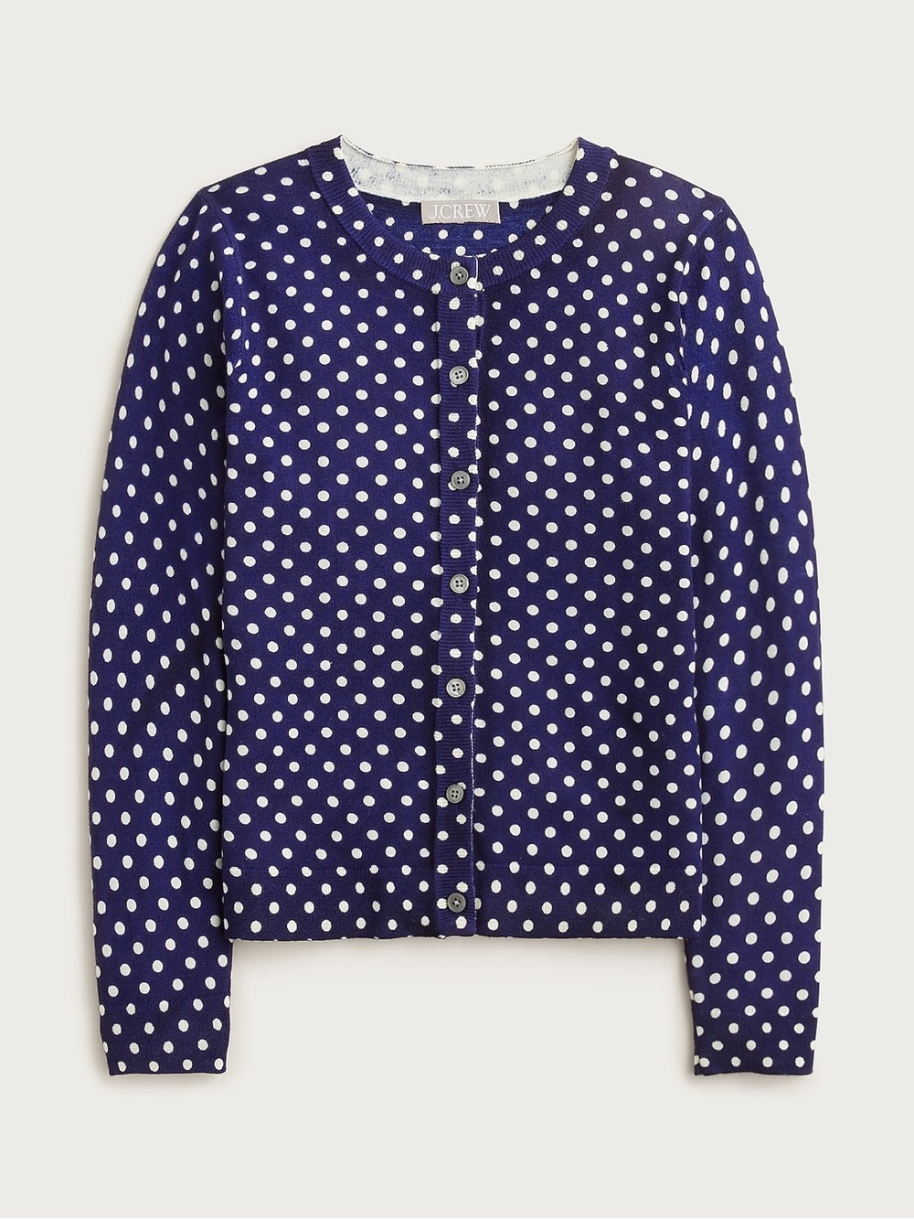 J. Crew Women’s Carolyn Cardigan Navy White Polka-Dot 100% Merino Wool sz Med